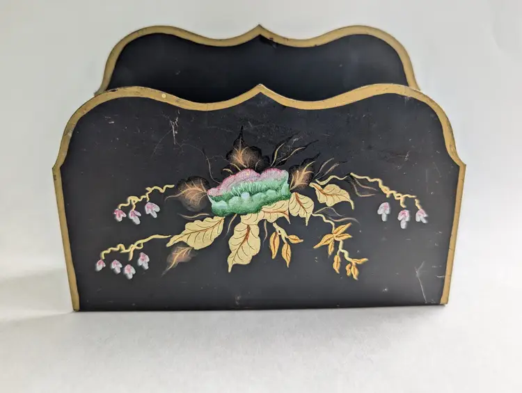 Vtg Hand Painted Metal Mail/Napkin Holder