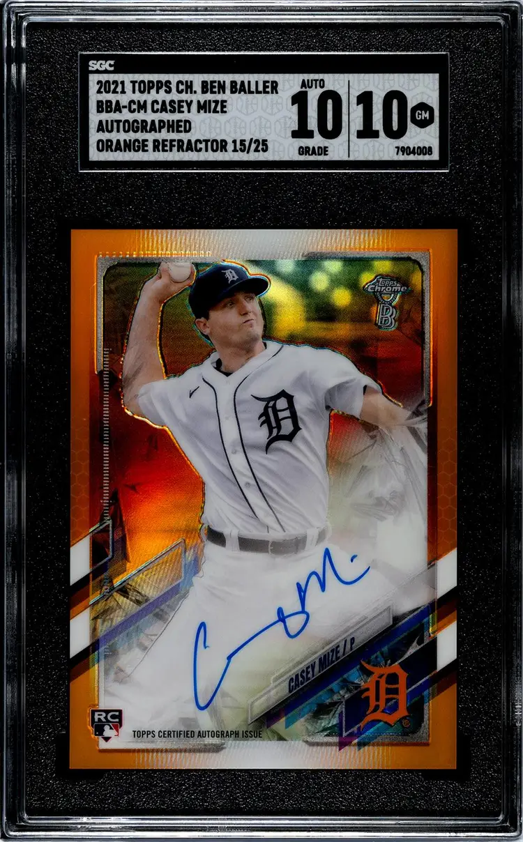 2021 Topps Chrome Ben Baller Casey Mize RC ORANGE Refractor AUTO /25 SGC 10/10