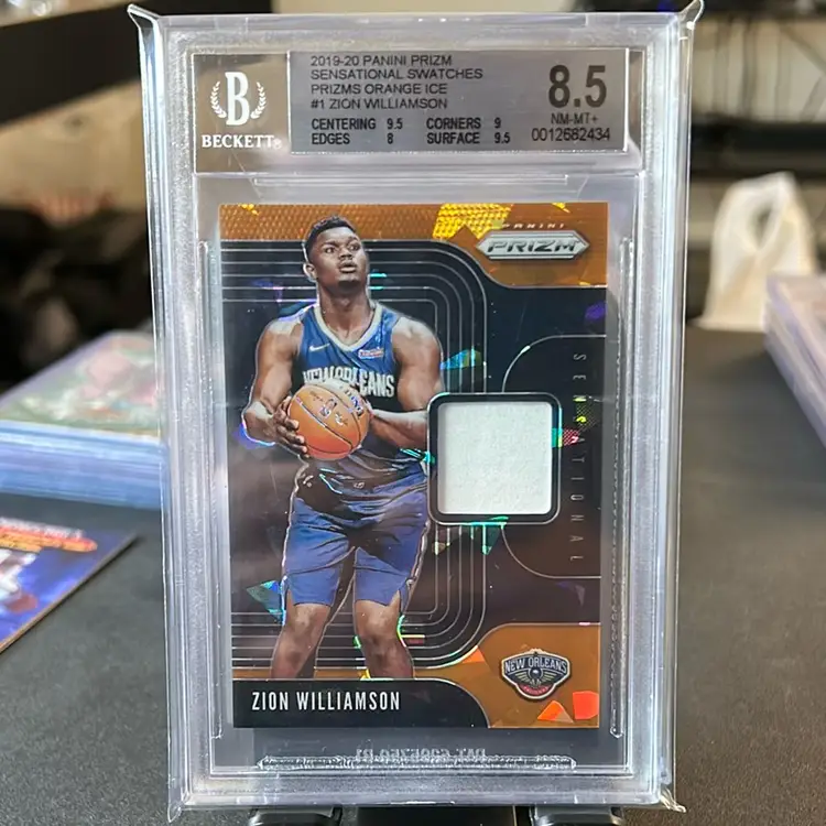 2019-20 Prizm Zion Williamson RC Sensational Swatches Orange Ice Prizm BGS 8.5
