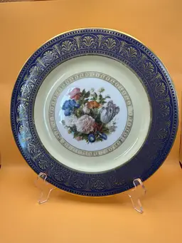 Antique Thomas Bavaria Blue & Gold Floral Porcelain Plate – German Fine China (1910-1930)