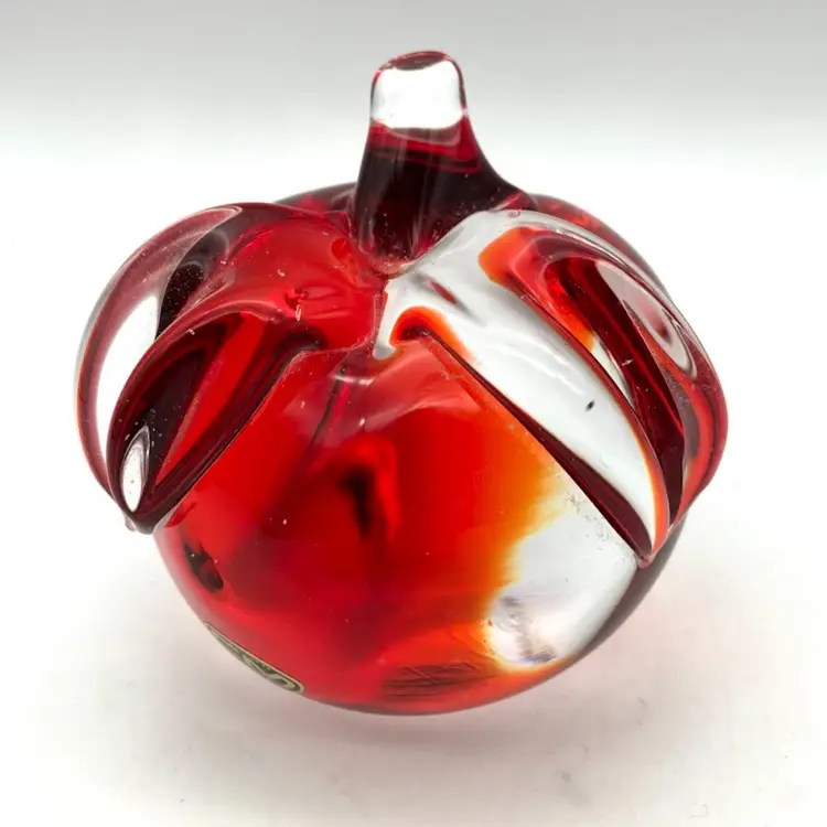 BIN - FM Konstglas Art Glass Apple Peach Paperweight Sweden
