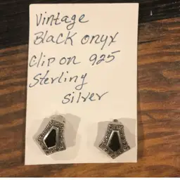 Vtg Onyx & .925 Clip On Earrings