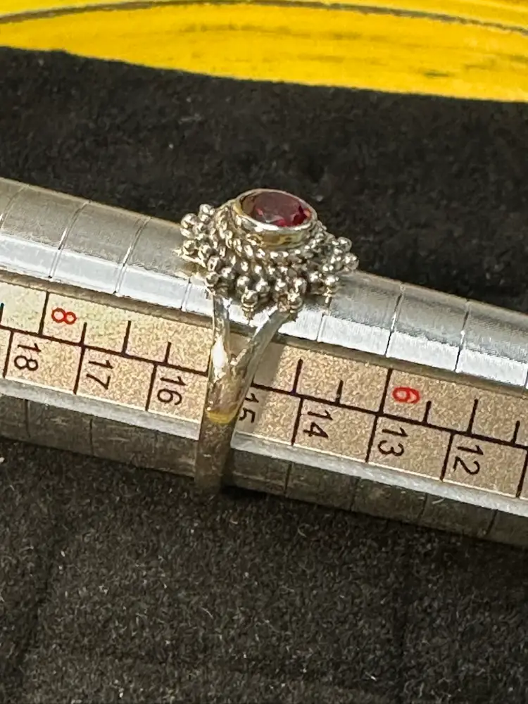 Southwestern Sterling 925 Framed Garnet Crystal Ring Sz 7