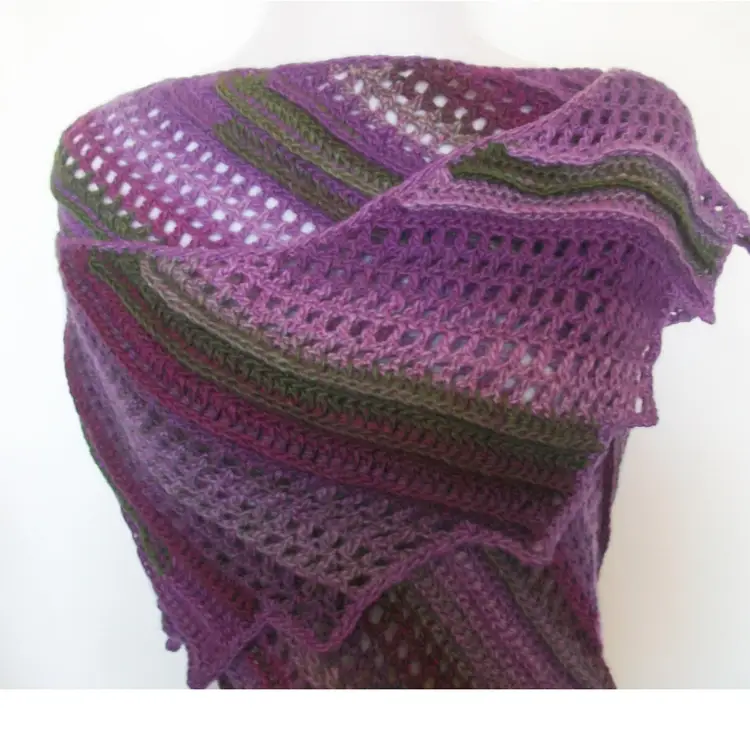 Handmade Crochet Soft Purple Green Dragon Wing Shawl Wrap 23" x 74"