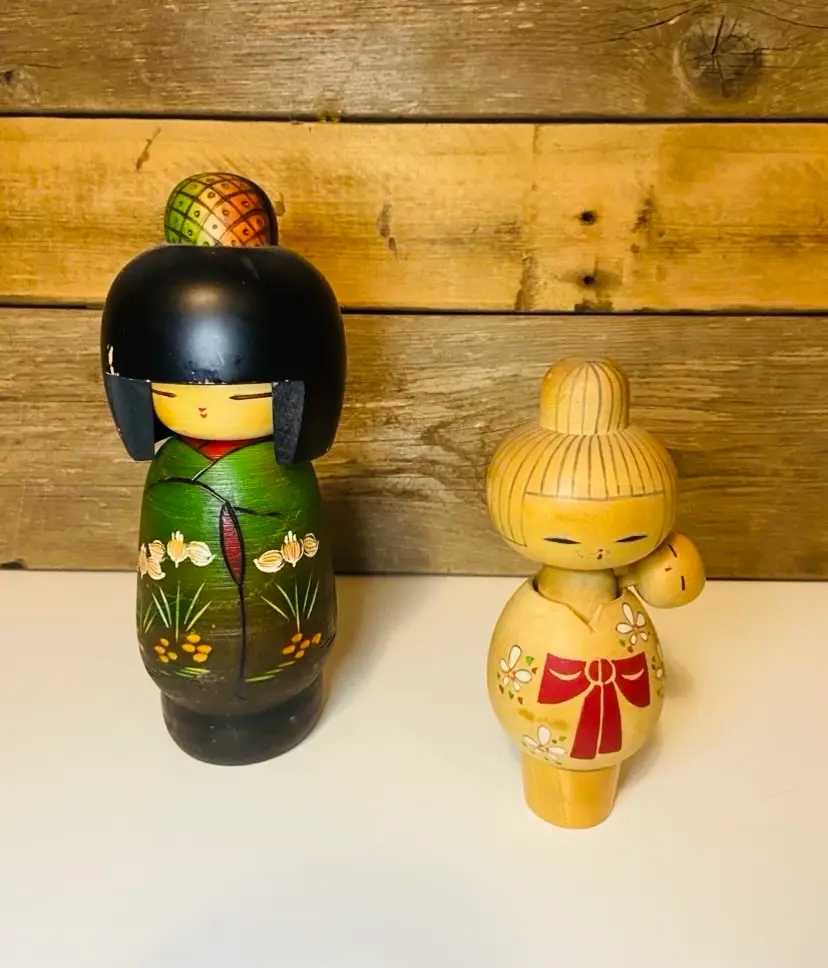 Traditional Japanese Kokeshi Doll by Shoei Fujikawa and Friend Asian Mid Century Modern Boho Global