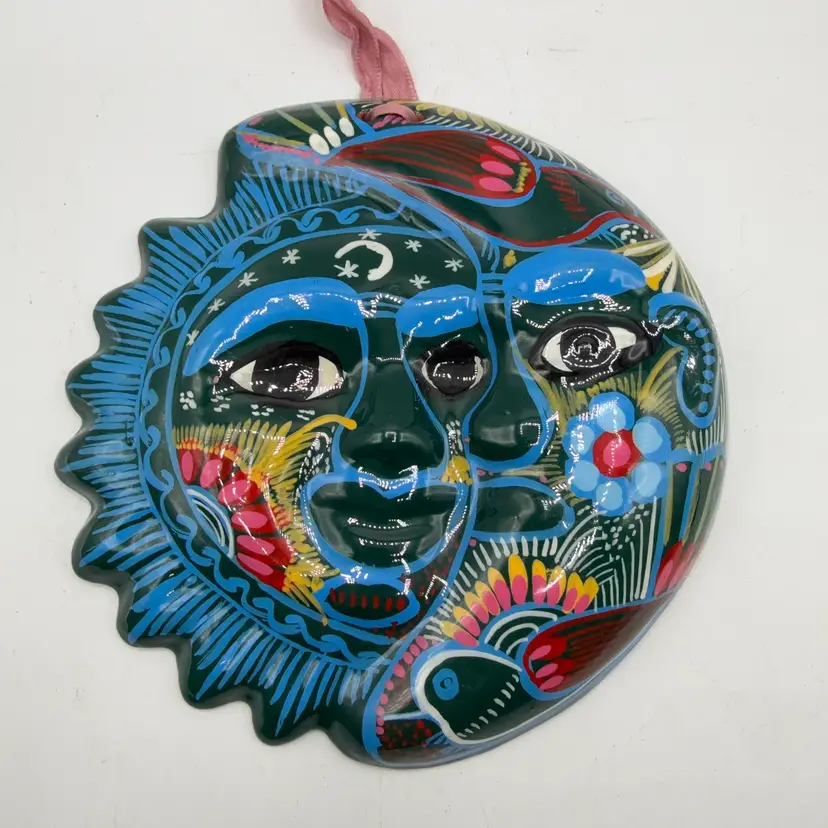 Hand Painted Sun And Moon Pottery Wall Hanging