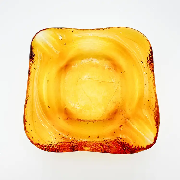 Amber Imperial Glass Ashtray Heavy 7" W x 2" H B25