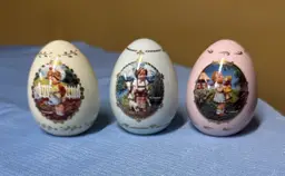 Hummel Porcelain Eggs • Danbury Mint Gold Trim, 1990’s 3.5” tall