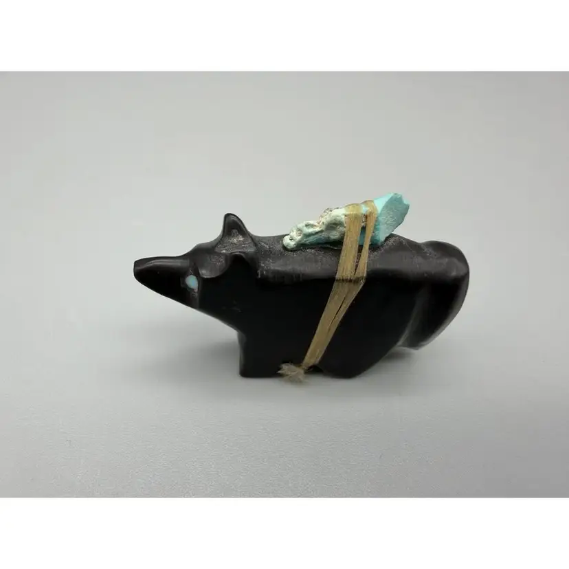 Zuni Bear Fetish Black Stone Turquoise Inlay Eyes Offering Bundle Native