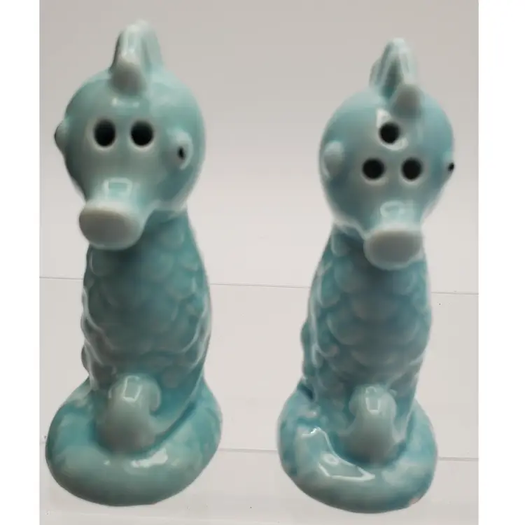 Vintage Blue Seahorse Salt and Pepper Shakers