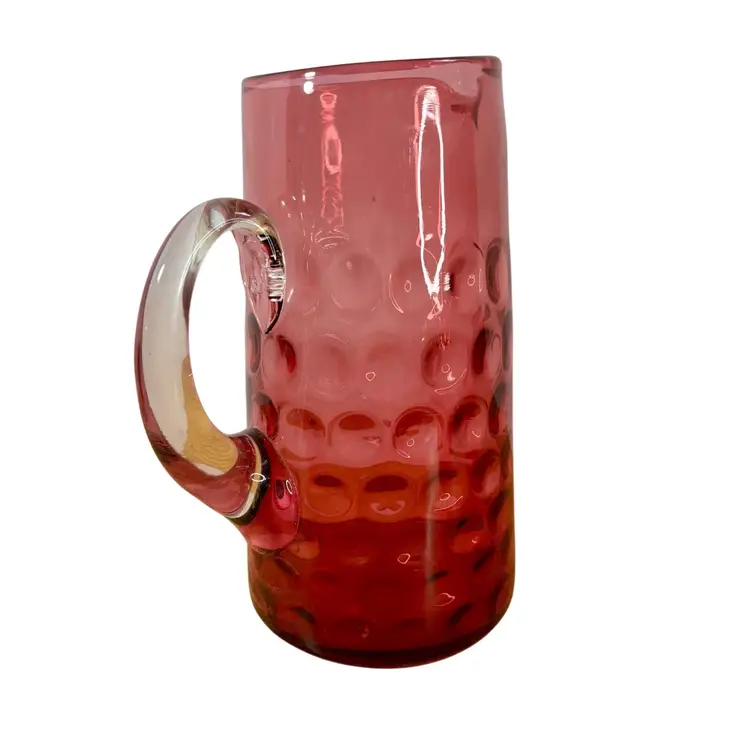 1920s Reverse Coin Dot Cranberry Glass Pitcher & 4 Tumblers