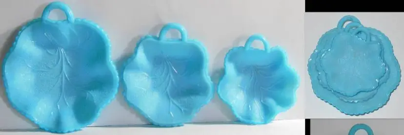 Vintage Set of 3, Portieux Vallerysthal, French, Blue Opaline Nesting  Grape Leaf Dishes