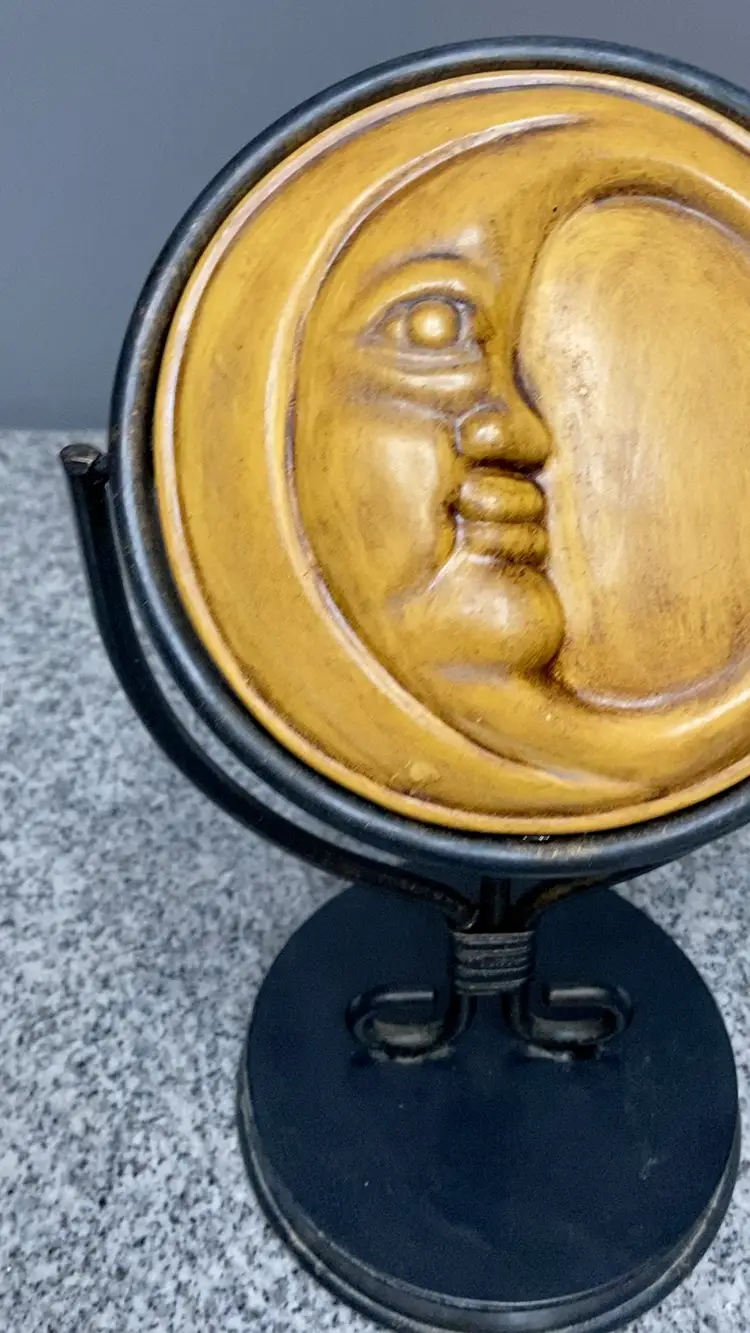 Celestial Vanity Spin Mirror Faux Wood Moon Burnished Bronze Witchy Fairy