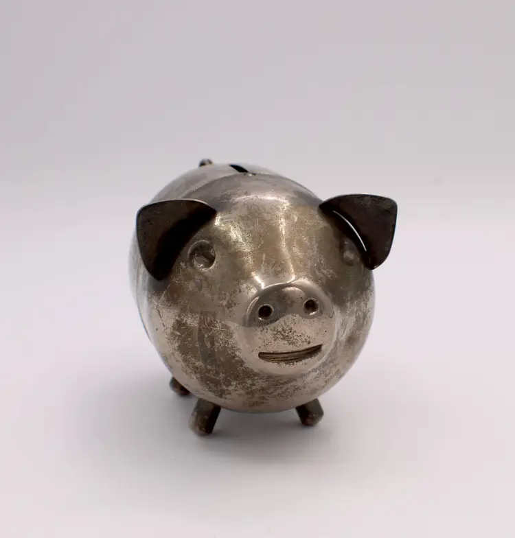 Silver Plate Metal Piggy Bank Vintage
