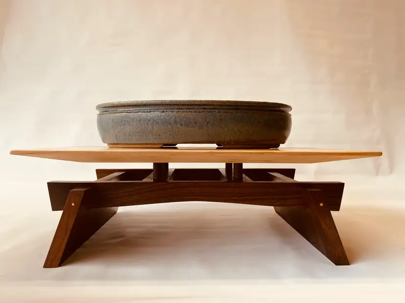 Walnut and Maple Contemporary Bonsai Display Stand