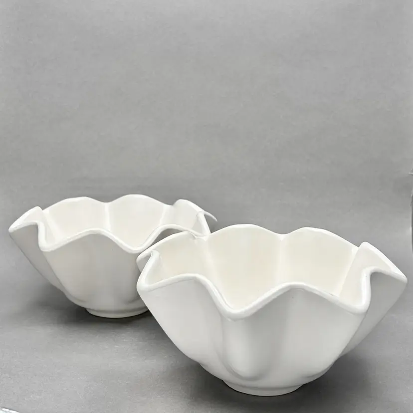 Vintage White Hull Pottery Fluted Star Serving Bowls Pair