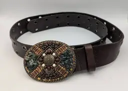 VTG Cabi Brown Leather Belt Size M  Bronze Buckle Beautifully Detail
