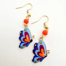 Yellow with orange accent - Butterfly Earrings Multicolor Bead Accent Various Options