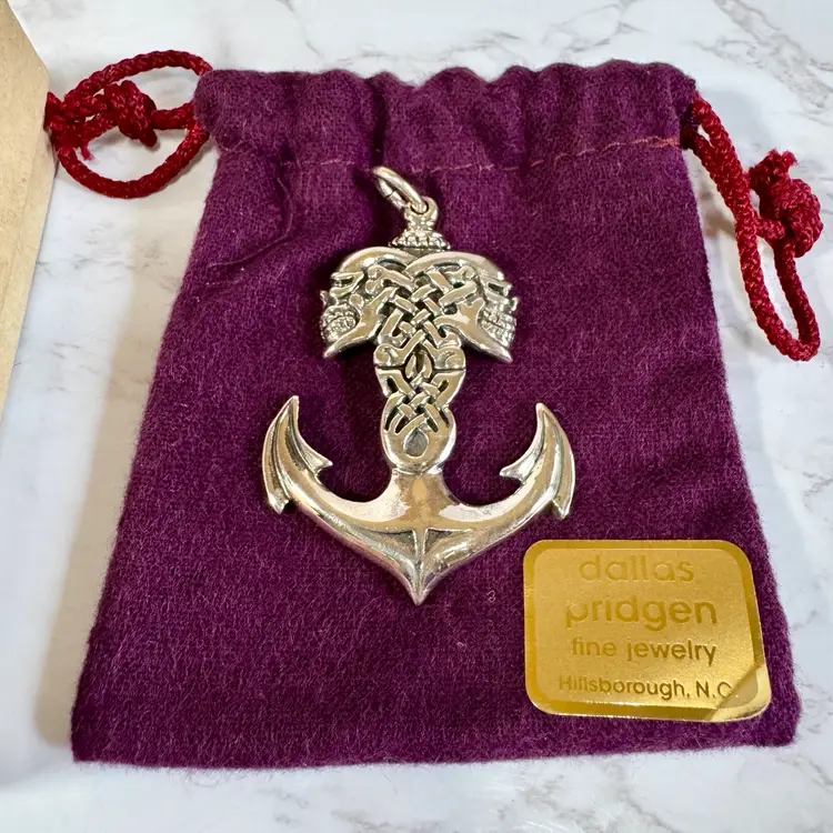 Dallas Pridgen Sterling Silver Skull & Anchor Celtic Knot Pendant with Box & Bag