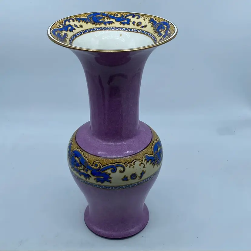 #1904 Purple Ceramic Vase With Dragons 10 Inch