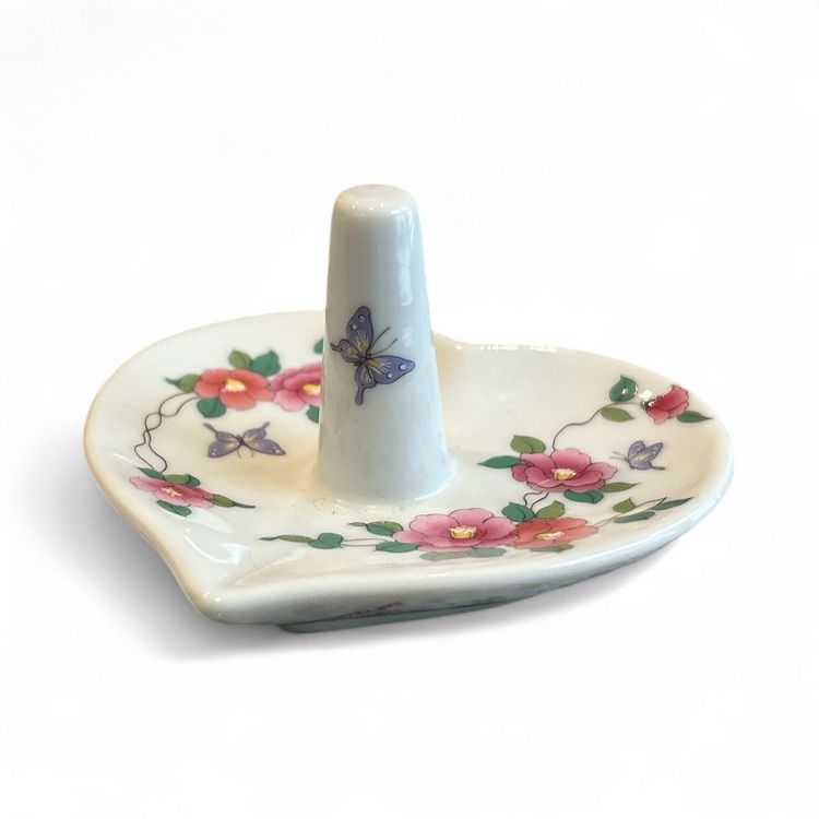 Vintage Takahashi San Francisco White Porcelain Floral And Butterfly Ring Dish