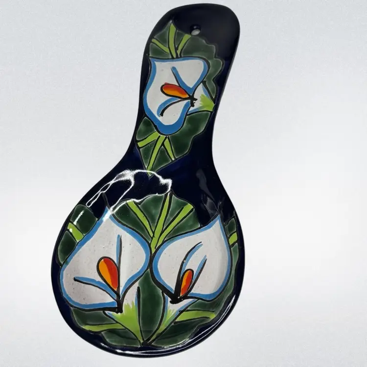 Mexican Talavera Pottery Folk Art Spoon Rest, 10 1/2"