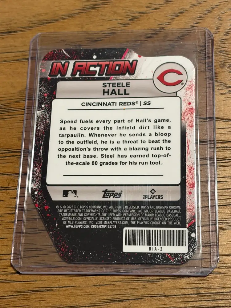 Steele Hall Bowman Draft In Action Green Refractor /99 Cincinnati Reds