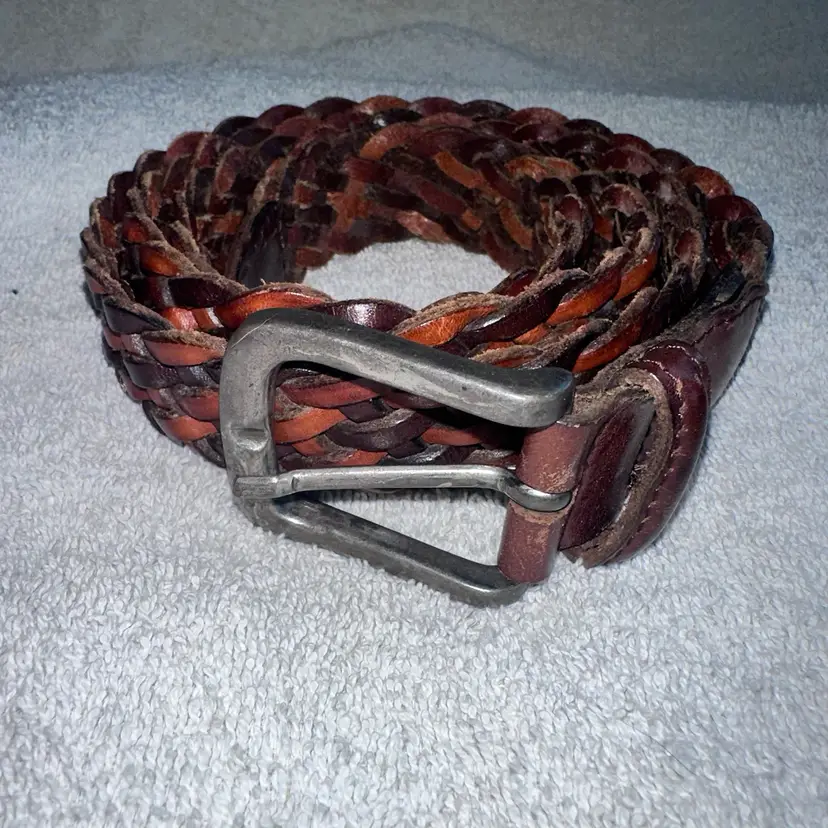Vintage LL Bean 50” Genuine Leather Braided Belt #J149 Made In Turkey