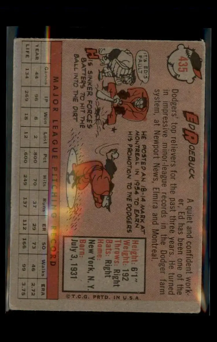 1958 Topps #435 Ed Roebuck - (pk4) - Los Angeles Dodgers