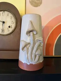 Rustic Ceramic Mushroom Vase: Raised Toadstool Design, Terracotta Base