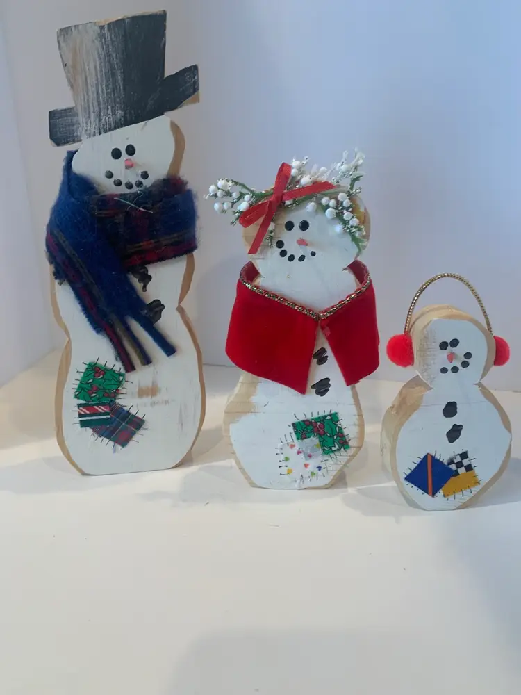 Handcrafted Wooden Snowman Family