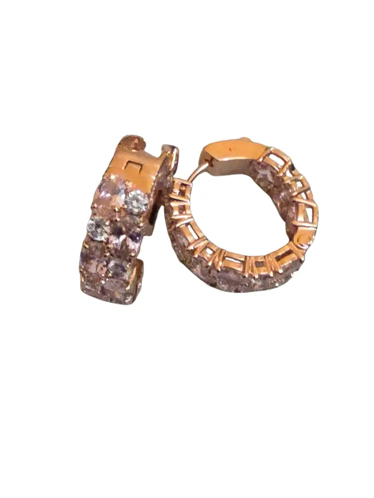 Beautiful Contemporary CZ Clear and Pink Pink Gold Pierced Hoop Earrings (A9470)