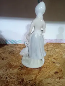 White Porcelain Girl with Geese Figurine