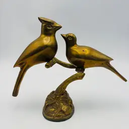 Vintage Brass Pair Of  Cardinal Birds On A Branch Metalware Andrea by Sadek Figurine