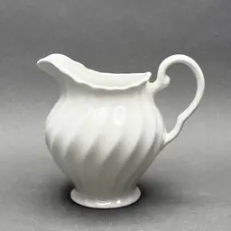 Vintage Swirl Fluted White Ironstone Creamer Pitcher Made in England