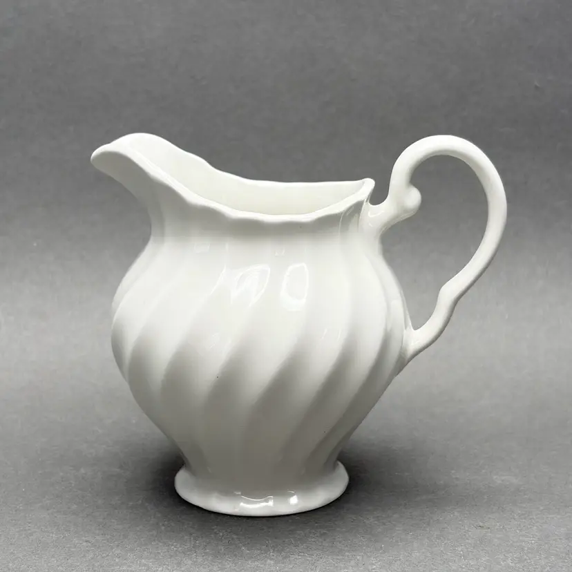 Vintage Swirl Fluted White Ironstone Creamer Pitcher Made in England