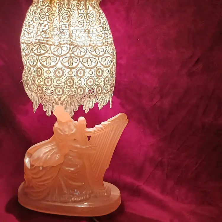 Vintage Art Deco Lady Lamp with Lace Shade