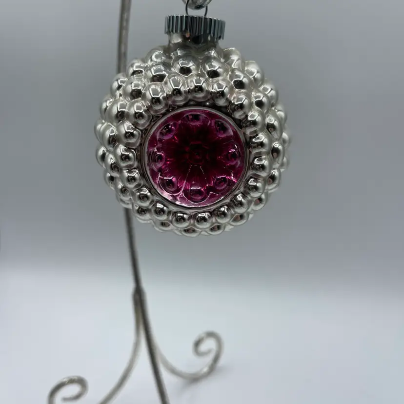Christopher Radko Shiny Brite Jumbo Ripple Glass Ornament Silver/Pink