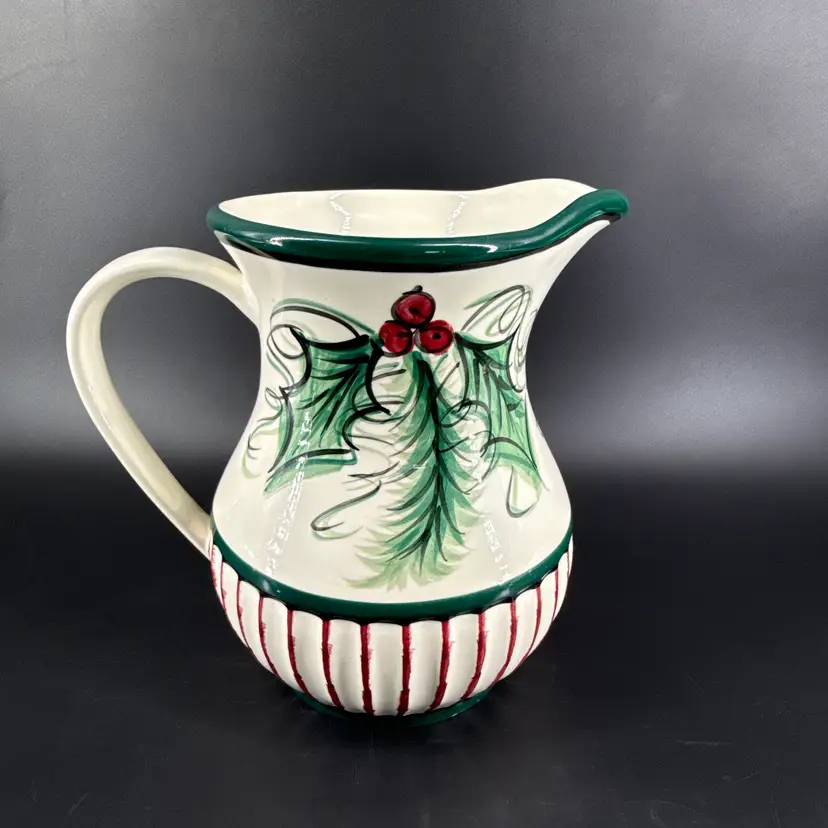Vtg Gail Pittman Hollylujah 1995 Christmas 48oz Ceramic Pitcher Hand Painted