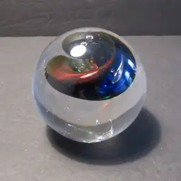 Adam Jablonski Blue Red & Green Swirl Crystal Art Glass Paperweight - Signed
