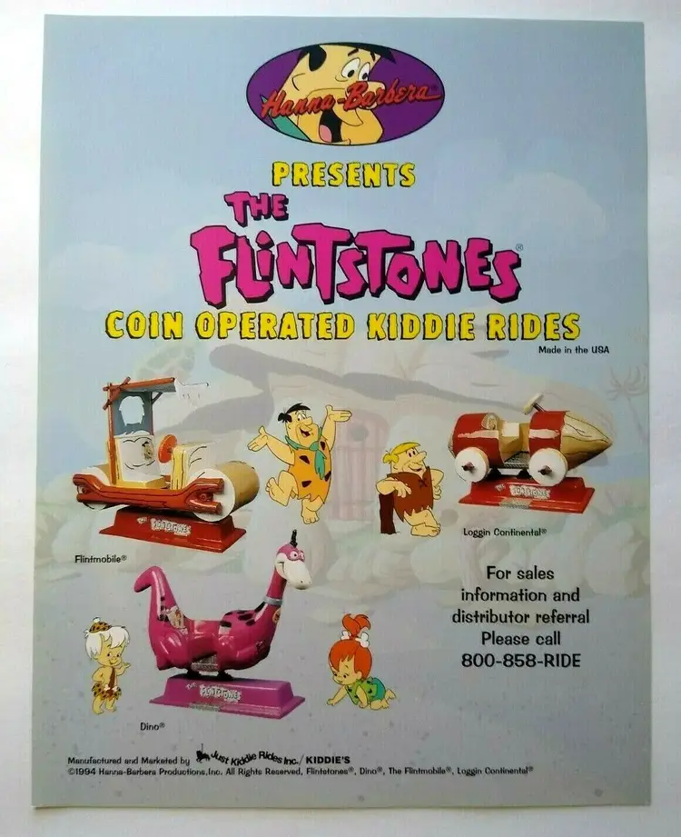 The Flintstones Kiddie Rides FLYER Original Dino The Dinosaur Flint Mobile 1994