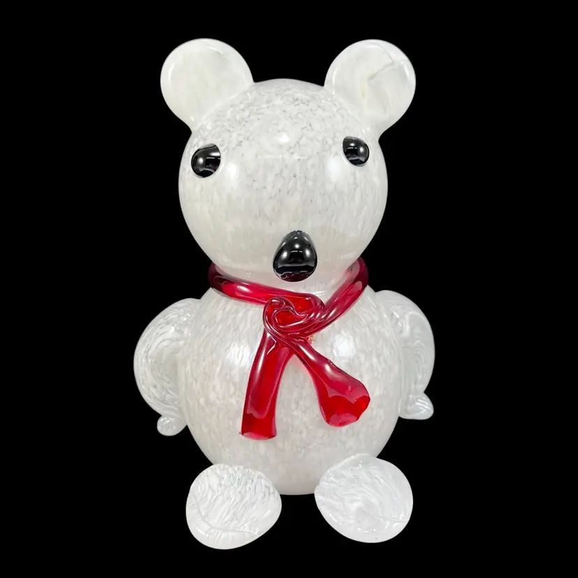 Large Art Glass Polar Bear Figurine, Blown Glass Derpy Polar Bear Sculpture, Contemporary Art Glass Polar Bear Christmas Decoration, Glass Christmas Decor
