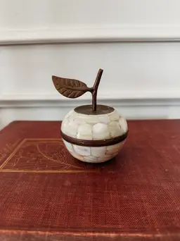 Mother of Pearl and Brass Apple Trinket Box