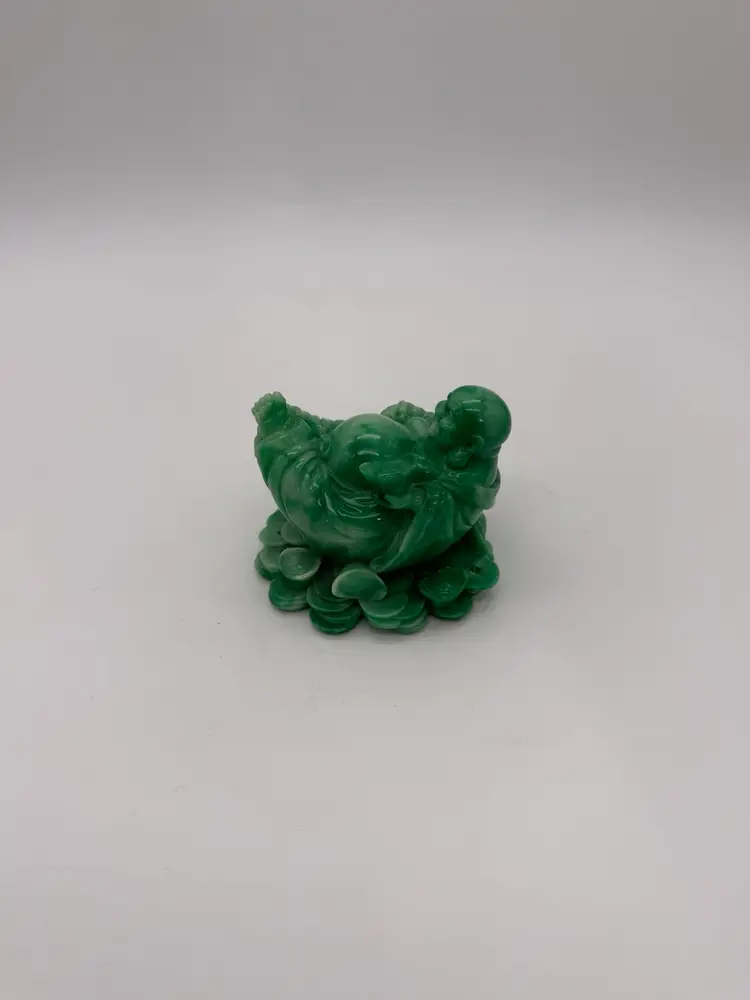 Vtg. Laughing Feng Shui Buddha Resting On Good Fortune Figurine Paperweight