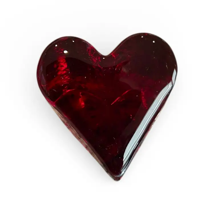 Fire & Light Recycled Glass Ruby Red Heart Paperweight Signed and Dated 2002