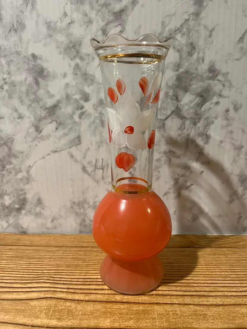 Vintage MCM Bartlett Collins Hand Painted Bud Vase Pink & White Gold Trim