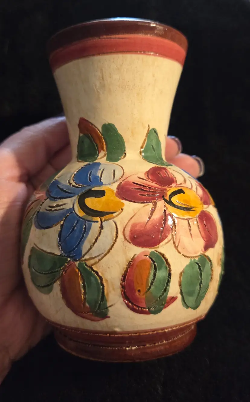 Vintage Small Italian Hand-Painted Clay Vase