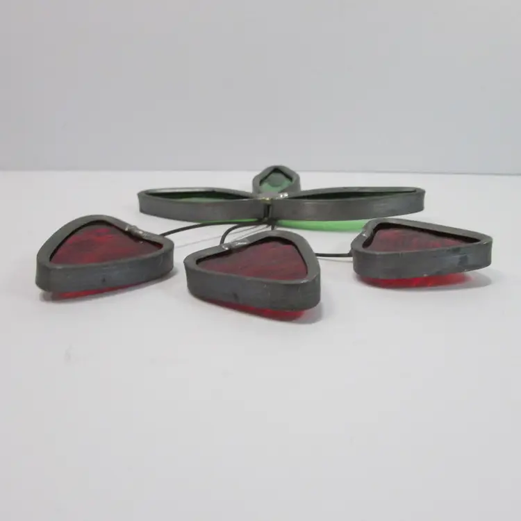 vintage red berries with leaves stained glass sun catcher strawberries window decor suncatcher