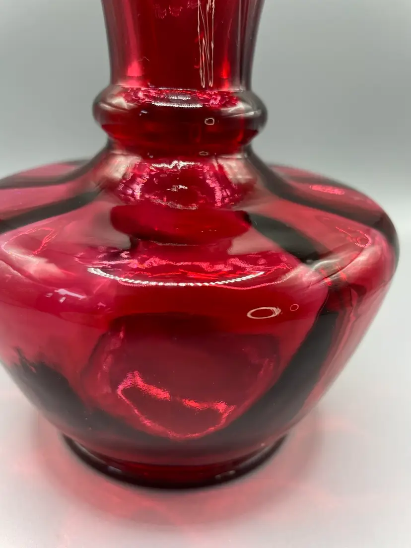 Fenton Cranberry Ruffle Top Fenton Logo 7”