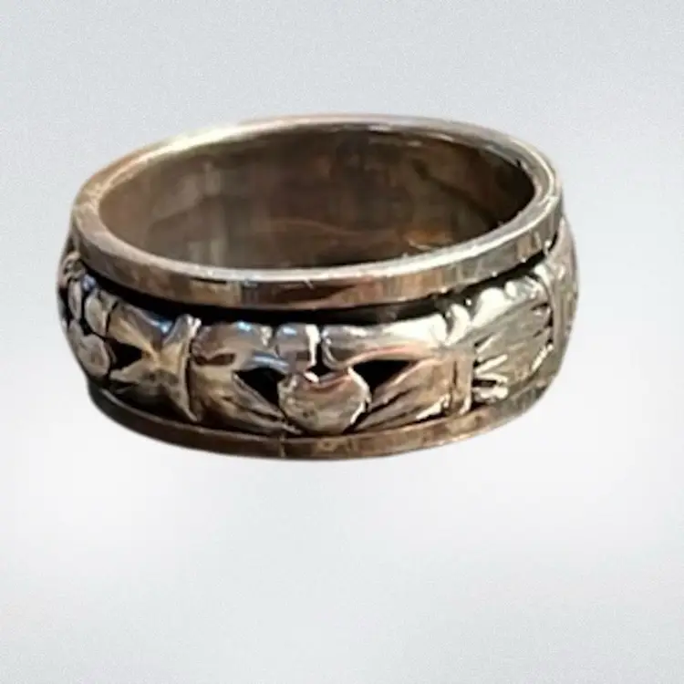 Sterling Silver 925  Claddagh Spinner Fidget Ring Size 8.5